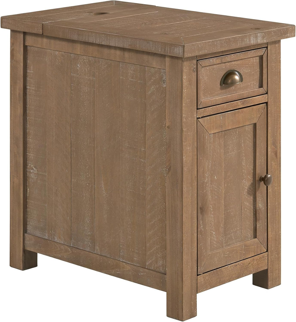 Martin Svensson Home Monterey Chairside Table - Rustic Farmhouse Style - Driftwood - Bedroom or Living Room Table with Charging Station and Storage, Solid Wood