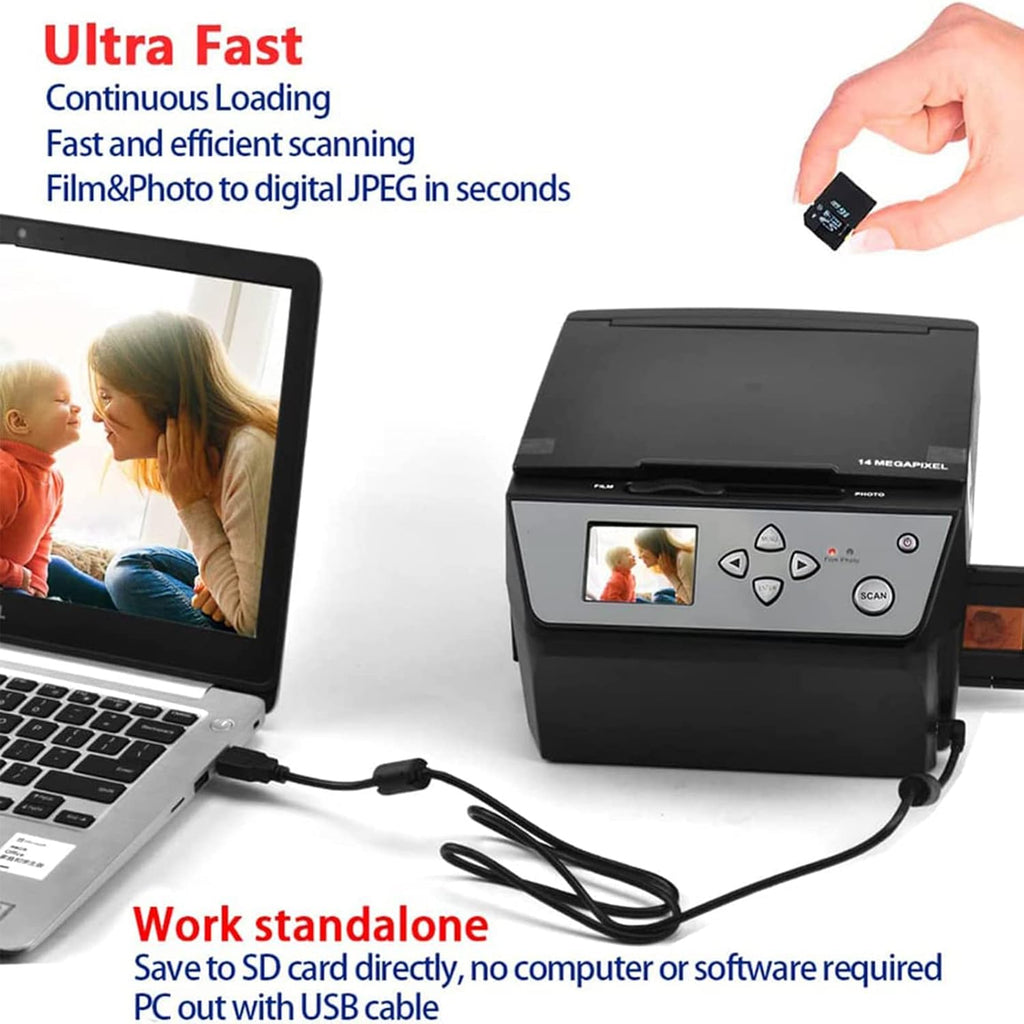 Digital Film & Slide Scanner, All-in-One 22MP Film Scanner, Convert Color & B &W 35mm, 110Film Negatives Slides/Photo/Document/Business Card to JPEG Digital Photos,Black