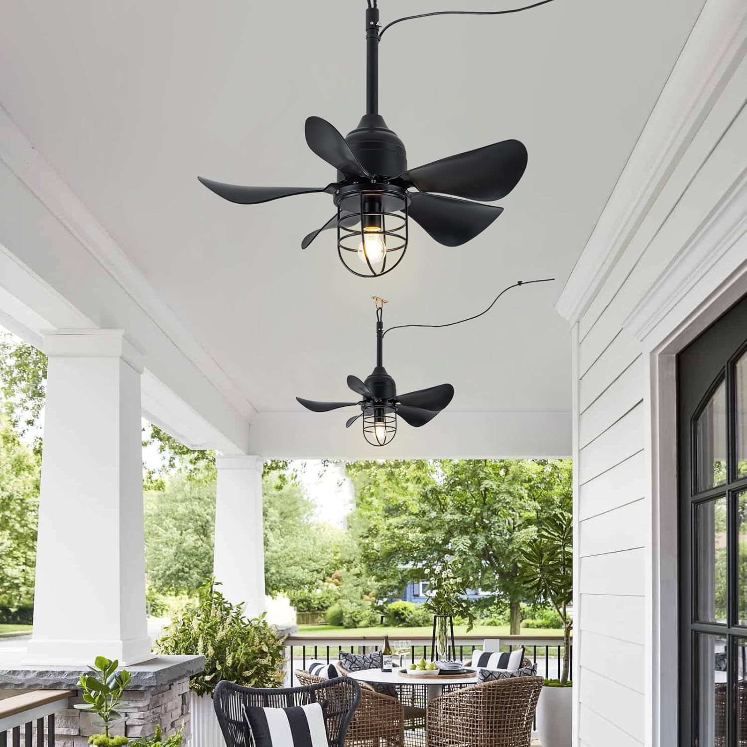 TIFEROR Outdoor Ceiling Fan with Light and Remote, IP65 Waterproof Ceiling Fan for patios, Plug In with Hanging and Hook, Lighting for Pergola, Canopy, Porch, Gazebo (BLACK)