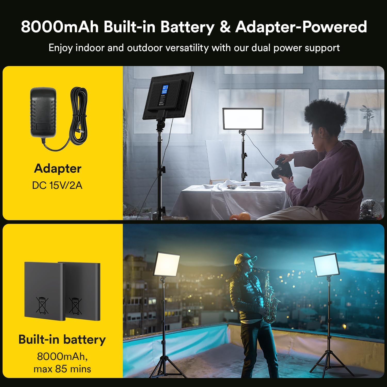 RALENO 13' Edge-Lit LED Video Light Panel Kit (2-Pack), Bi-Color 2500K-6500K Soft Studio Lights with CRI 95+, 75' Stand & 8000mAh Battery, Photography Light for Streaming/Zoom/YouTube/Makeup