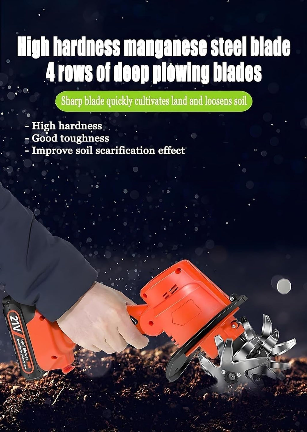 24v Cordless Mini Tiller Cultivator,Electric Garden Rotavator,Garden Soil Cultivator Rotavator,235rpm with 4 Rows of Tines,2x1.5ah Batteries Charger,for Effortless Gardening