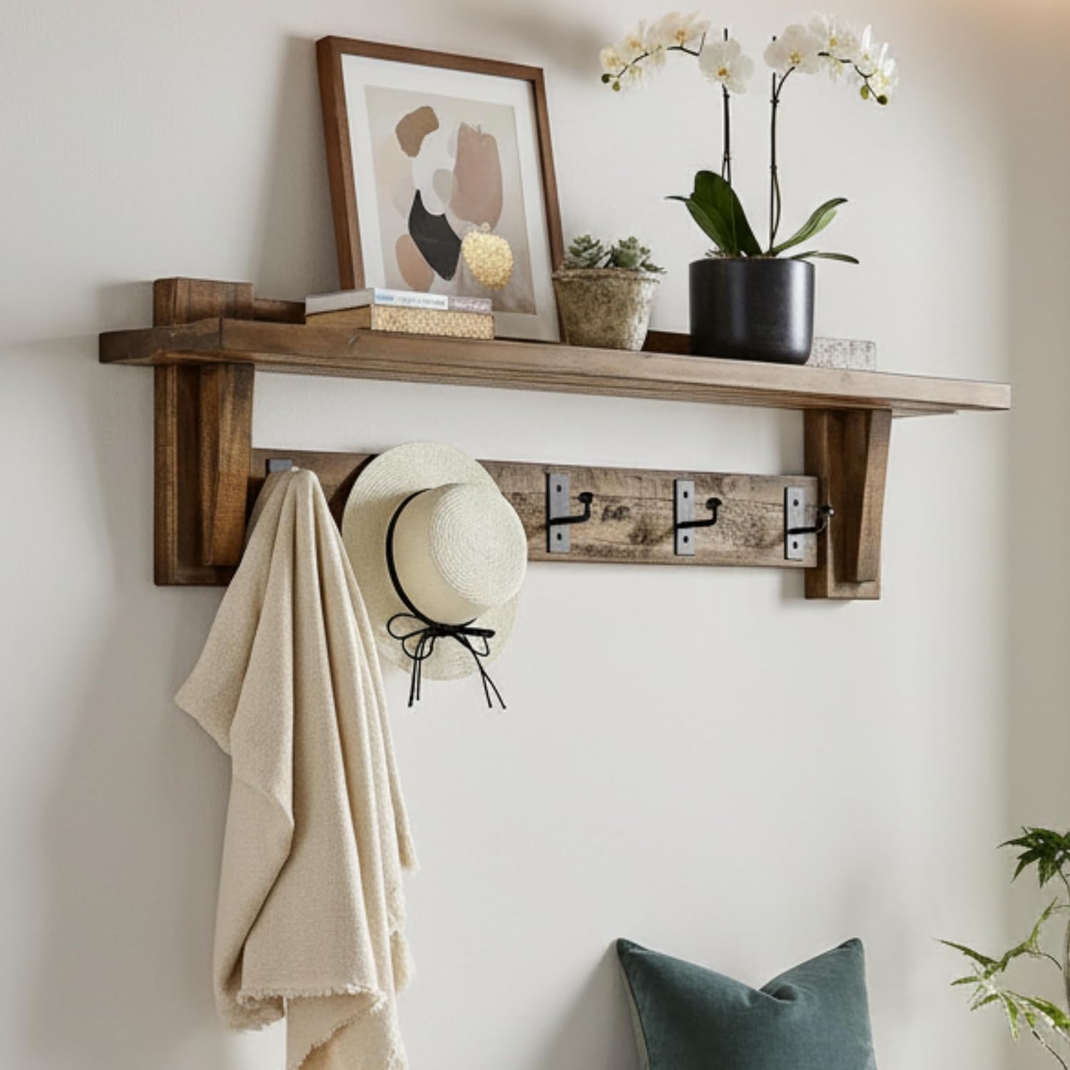 Durango Industrial Wood Coat Hook Entryway Shelf, Home Storage, Accent Furniture, Living Room Furniture, Rustic, Farmhouse, Industrial, Solid Wood