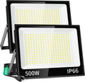 ISUERFY 500W LED Flood Light Outdoor with Plug+10ft Cable, 60000LM Ultra Brighter 5000K Exterior Security Light, IP66 Waterproof Commercial Lighting for Sports Fields Counts Arena Stadium(2 Pack)