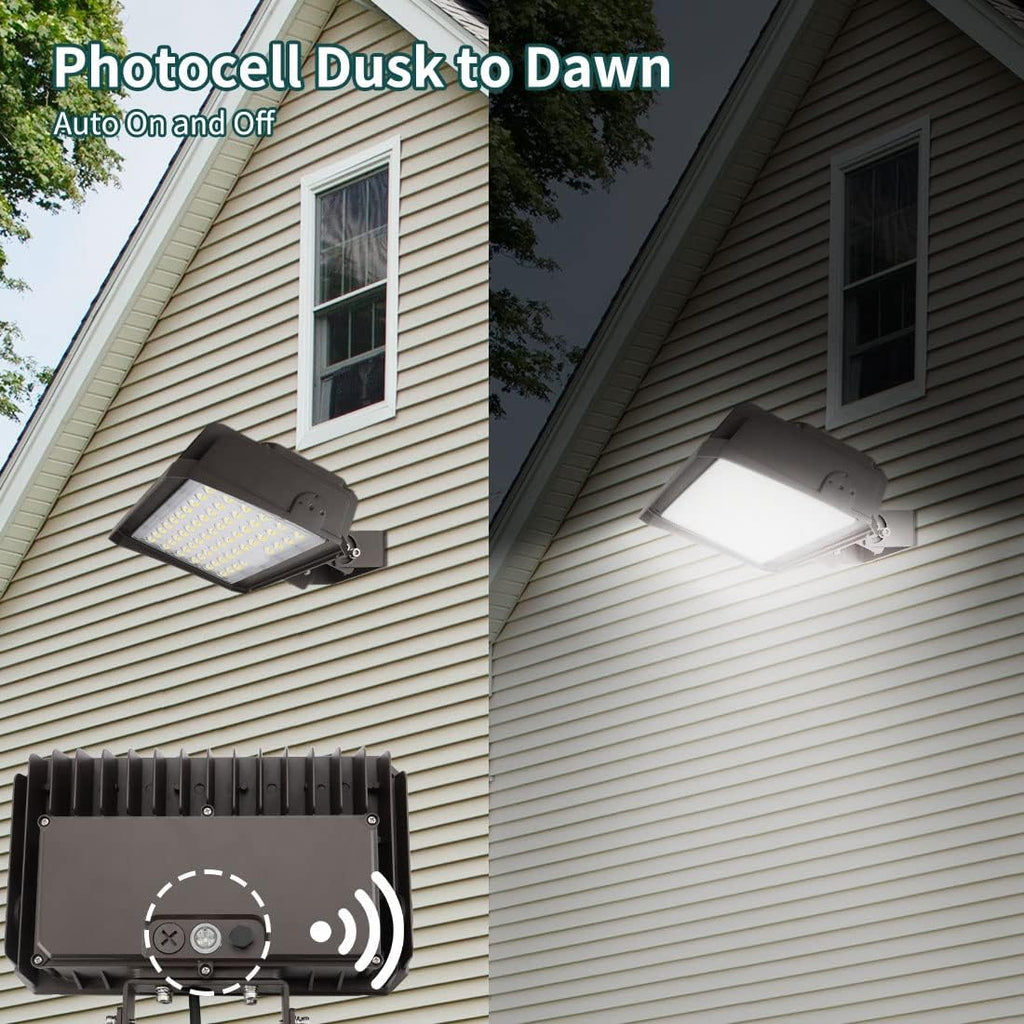 kadision 200W LED Flood Light with Dusk-to-Dawn Photocell, 200W/150W/100W Adjustable Super Bright 26000lm 5000K 100-277V IP65 Waterproof, Trunnion Mount LED Parking Lot Light, ETL Listed (Pack of 4)