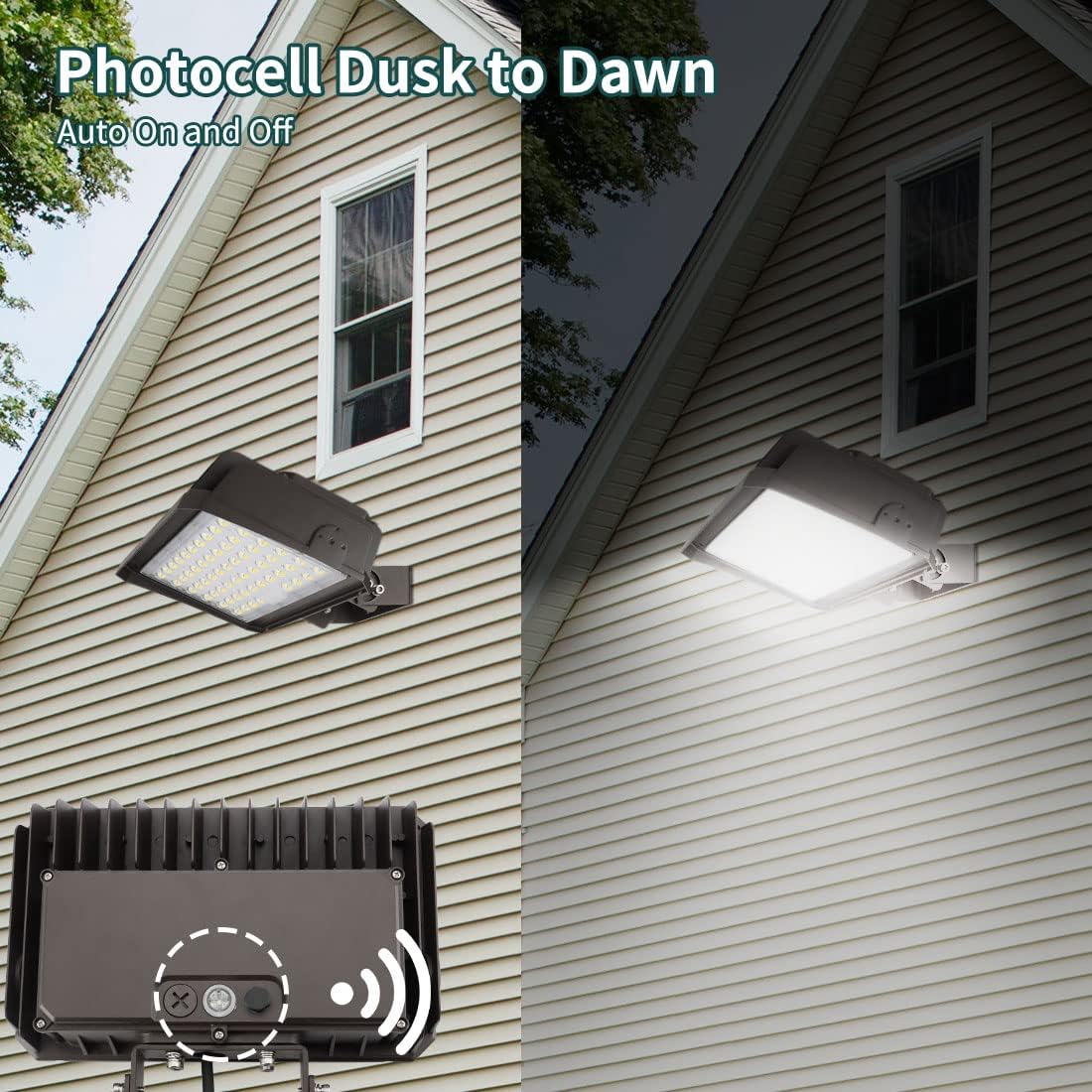 kadision 200W LED Flood Light with Dusk-to-Dawn Photocell, 200W/150W/100W Adjustable Super Bright 26000lm 5000K 100-277V IP65 Waterproof, Trunnion Mount LED Parking Lot Light, ETL Listed (Pack of 4)