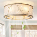 Gold Flush Mount Crystal Ceiling Fan with Lights, 20' Caged Retro Ceiling Fans Remote Control, Bladeless 6 Speeds for Living Room, Bedroom, Nursery (Including 6 E12 Bulb)