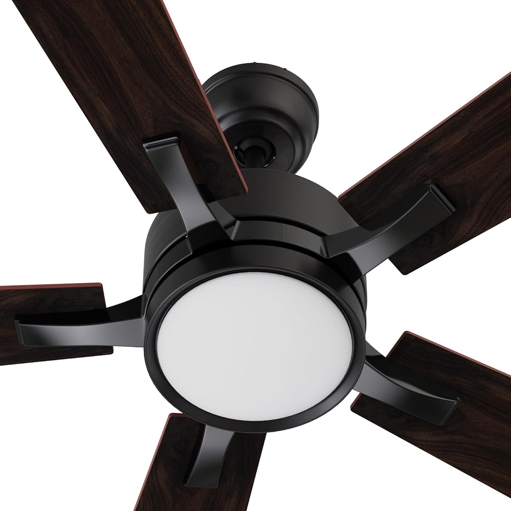 SMAFAN 52' Ceiling Fan with Light and Remote, 10 Speeds Reversible DC Motor Outdoor Ceiling Fan, 3 Light Colors Dimmable, Compatible with Alexa, Siri & Google Home, Dark Walnut & Reddish brown