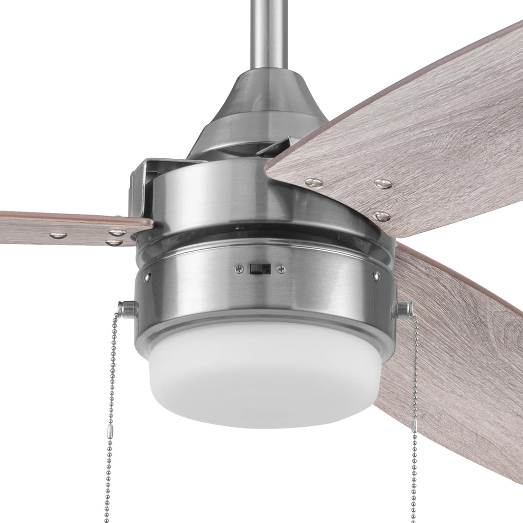 Honeywell Ceiling Fans Berryhill, 48 Inch Ceiling Fan with Color Changing LED Light, Pull Chain, Dual Mounting Options, 3 Dual Finish Blades, Reversible Airflow - 51857-01 (Brushed Nickel)