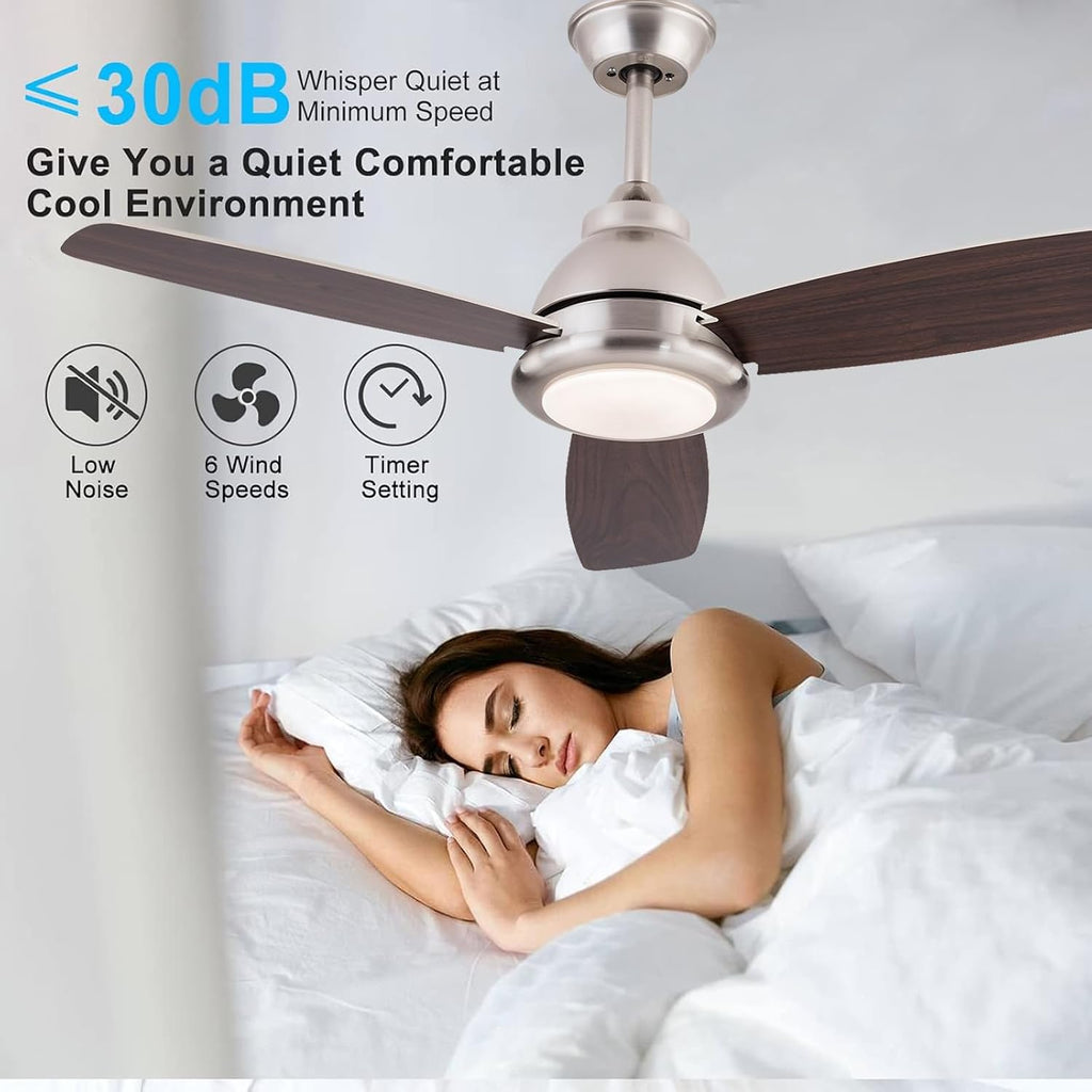 Ceiling Fans with Lights, 42 Inch Modern Low Profile Ceiling Fan with Remote Control 6 Speeds, 3000-6000K Dimmable Timing (1/2/4 hours) 3 Blades Large Ceiling Fan for Indoor and Outdoor Bedroom Patios