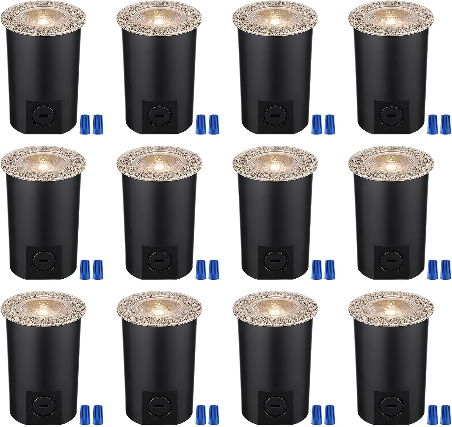 LEONLITE 12-Pack 7W 3000K Well Lights Landscape LED In Ground, 12-24V AC/DC Low Voltage, CRI90 IP67 Inground Well Lights Outdoor, Rock Color Aluminum Housing, Embedded Parts Included