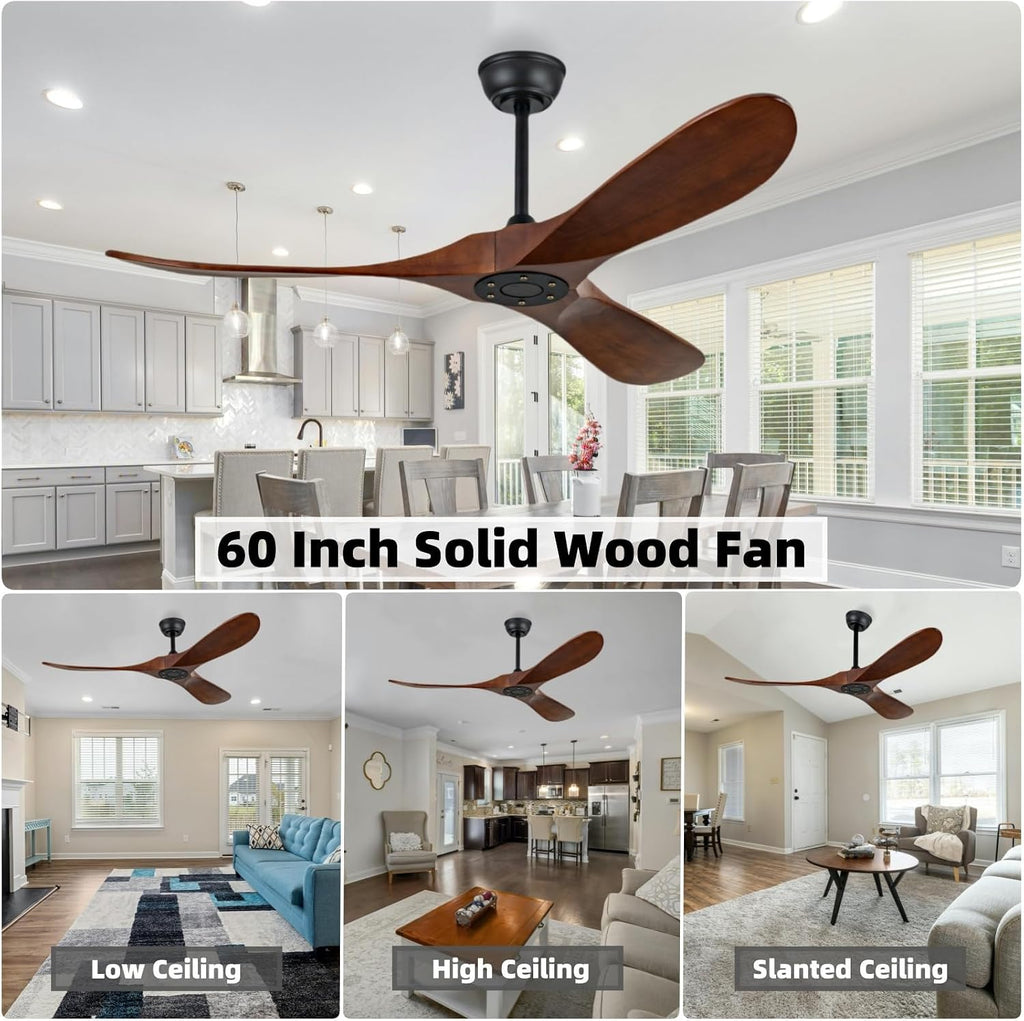 60 inch modern style ceiling fan with remote control, unlit outdoor large ceiling fan, silent dc motor for large living room, dining room, porch, farmhouse(Dark Walnut, 60 inch)