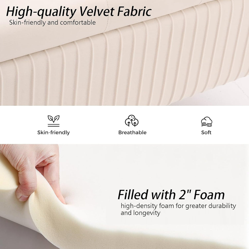 Velvet Storage Bench for Bedroom Upholstered End of Bed Bench Modern Ottoman with Gold Legs for Living Room/Window/Entryway (Ivory White, Oval-45.5' W)