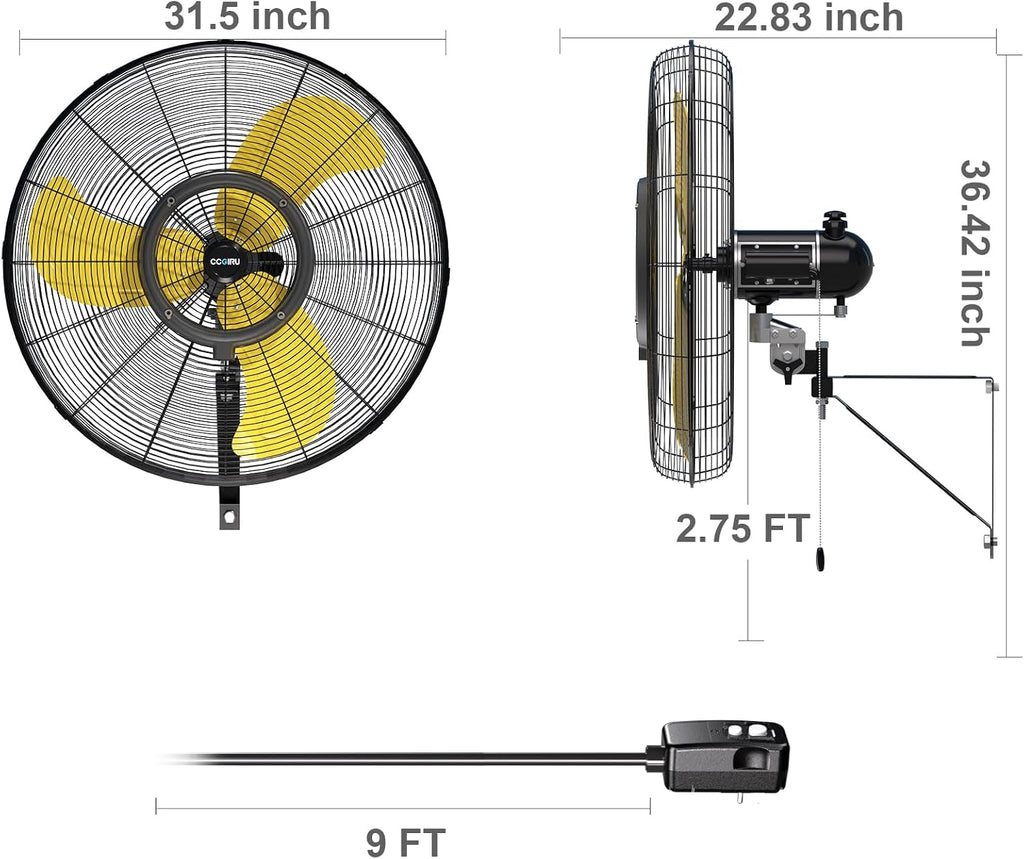 CCGIRU 9600 CFM 30' Outdoor Wall Mount Fans, High Velocity 3-Speed Waterproof Professional Oscillating Wall Fan, Heavy Duty Industrial Fan for Commercial, Garage, Warehouse, UL Listed