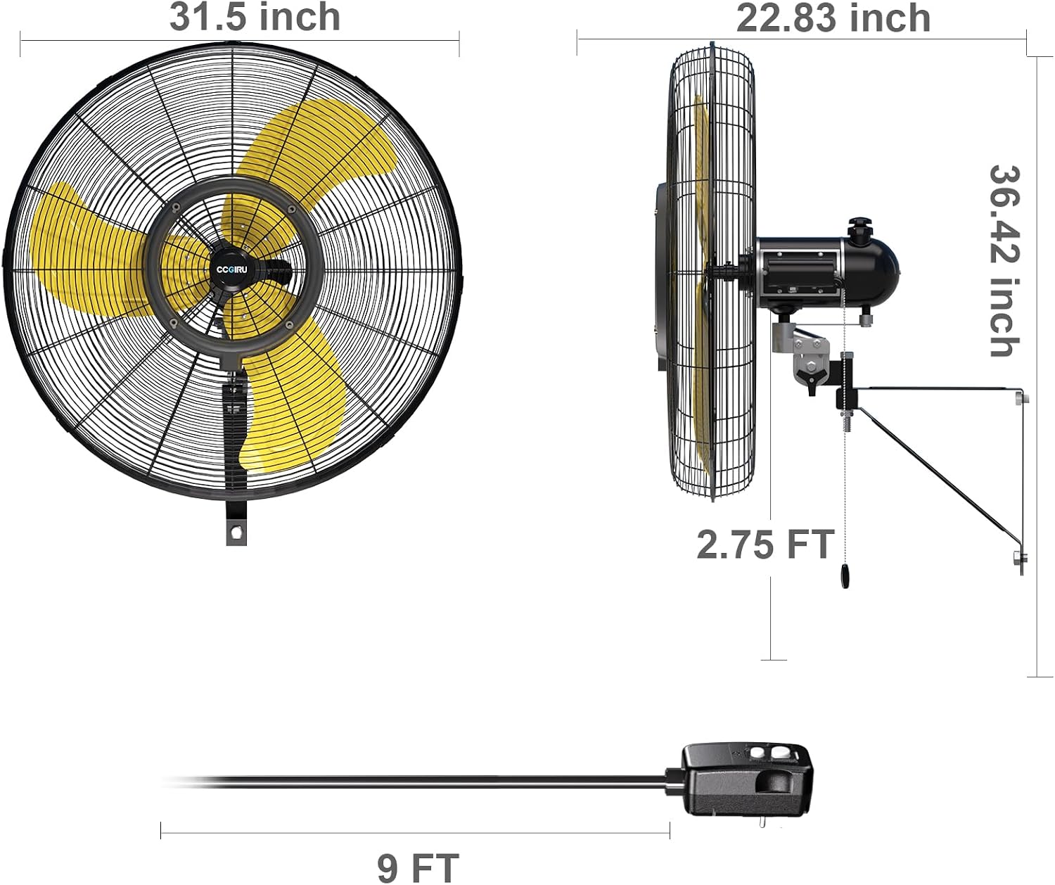 CCGIRU 9600 CFM 30' Outdoor Wall Mount Fans, High Velocity 3-Speed Waterproof Professional Oscillating Wall Fan, Heavy Duty Industrial Fan for Commercial, Garage, Warehouse, UL Listed