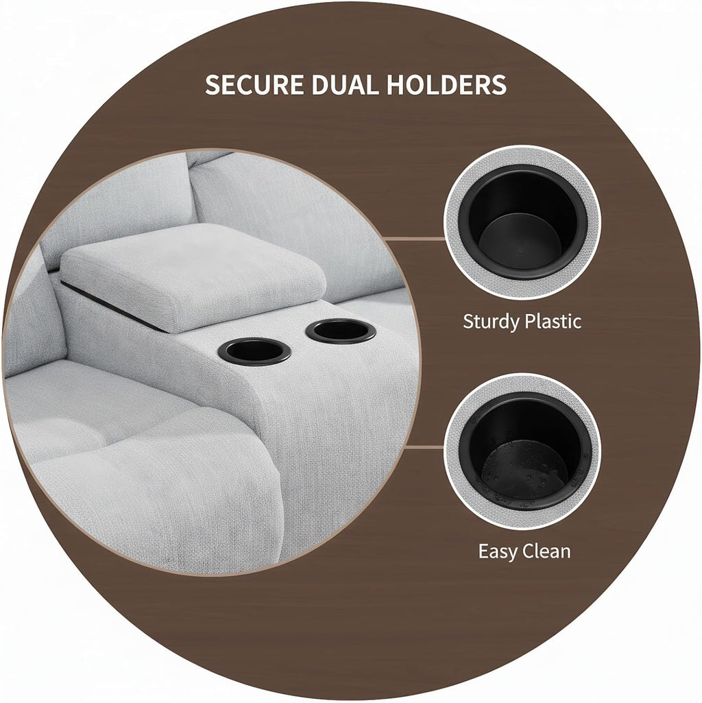 Manual Recliner Sofa Set, Linen Reclining Living Room Furniture Set, Adjustable Backrest Reclining Loveseat Sofa and a 3 Seater Couch Furniture Set for Living Room, Home Theater, White Grey