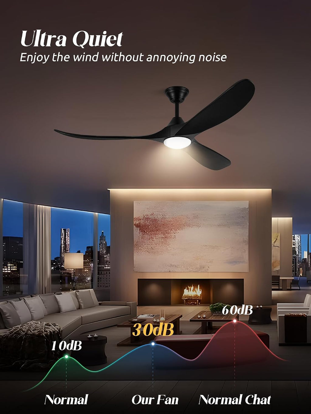 Black Modern Ceiling Fan with Light and Remote, 52 Inch 3 Blade Wood Propeller Ceiling Fan with Light Quiet Reversible Dc Motor, Indoor Outdoor Ceiling Fans for Patios Bedroom Farmhouse Gazebo