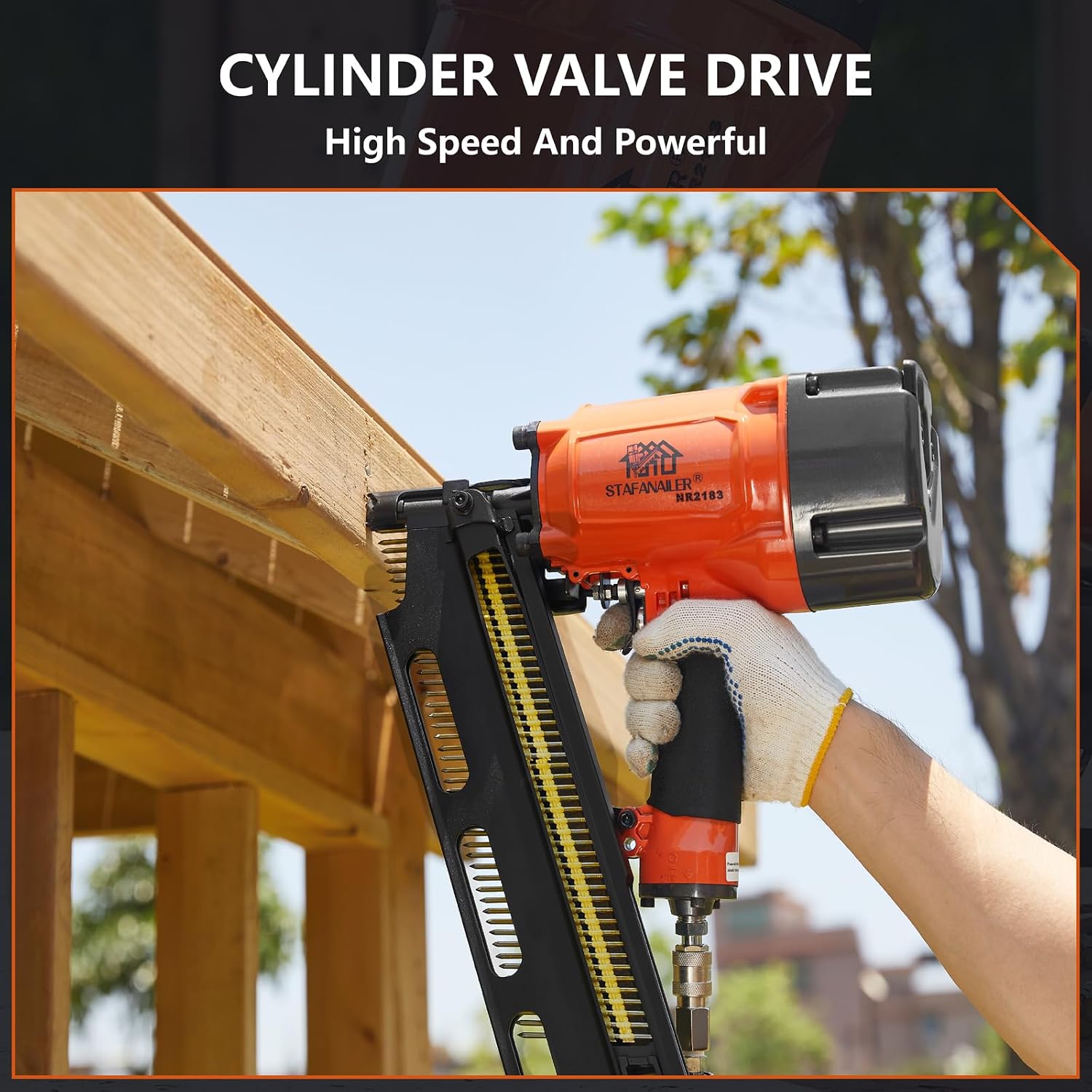 NR2183 High Speed Framing Nailer with Aluminum Magazine, 21 Degree Pneumatic Framing nail gun, 2-Inch up to 3-1/4-Inch Collated Full Head Framing Nails, Framing, Wooden House Building
