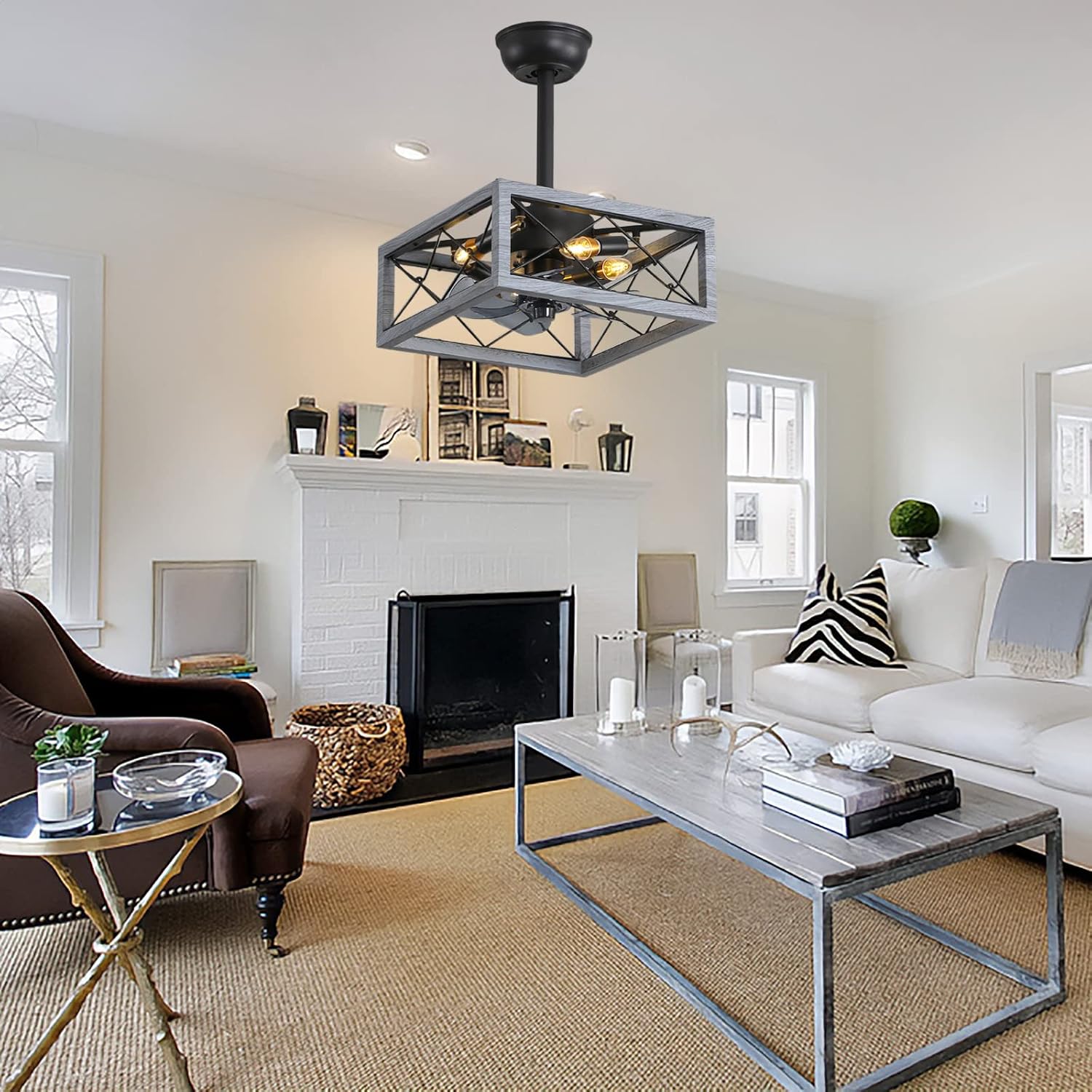 Chandelier,Retro Ceiling Fans with Lights and Remote DC Reversible Smart Fan Chandeliers Ceiling Light Vintage Style Quiet Industrial Ceiling Fan with Lighting for Lounge Bedroom Living Room
