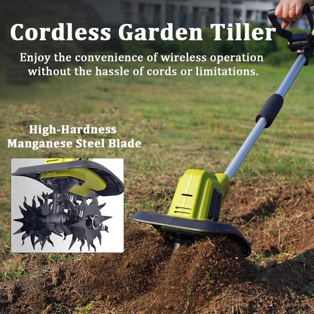 Cordless Tiller Cultivator, 270Rpm Electric Garden Tiller with 4 Steel Blades, 25Cm Cultivating Width, 22Cm Tilling Depth, 4000Mah Battery, for Lawn Gardening