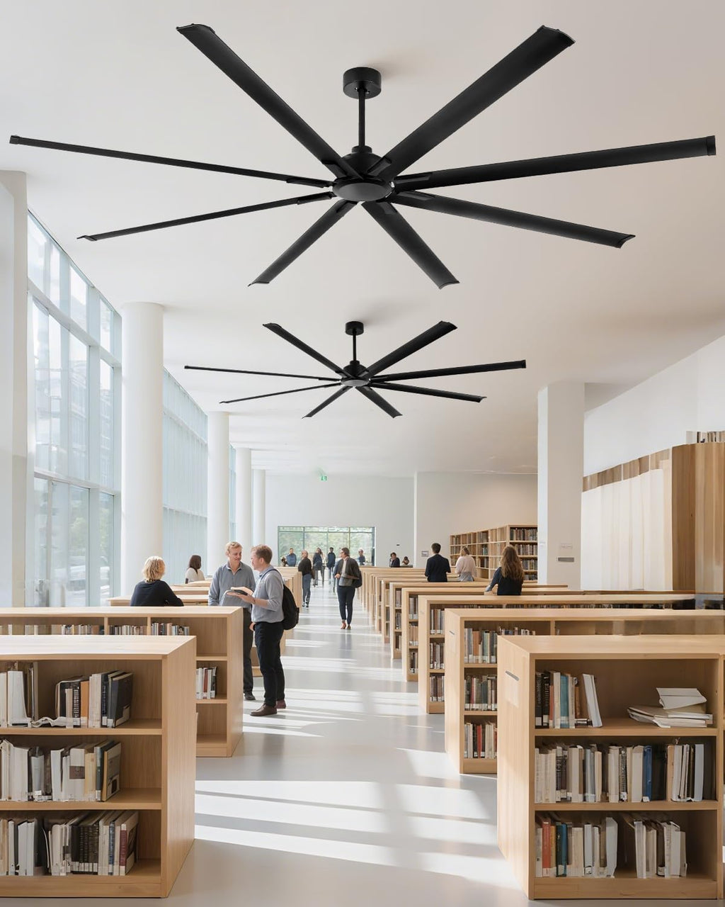 [HVLS]96 Inch Industrial Ceiling Fan, Extra Large Commercial Big Assed Ceiling Fan, 8 Aluminum Blades, Reversible DC Motor, Remote Control with 6 Speeds, 3 Downrods, for Shop, Garage, Gym, Black