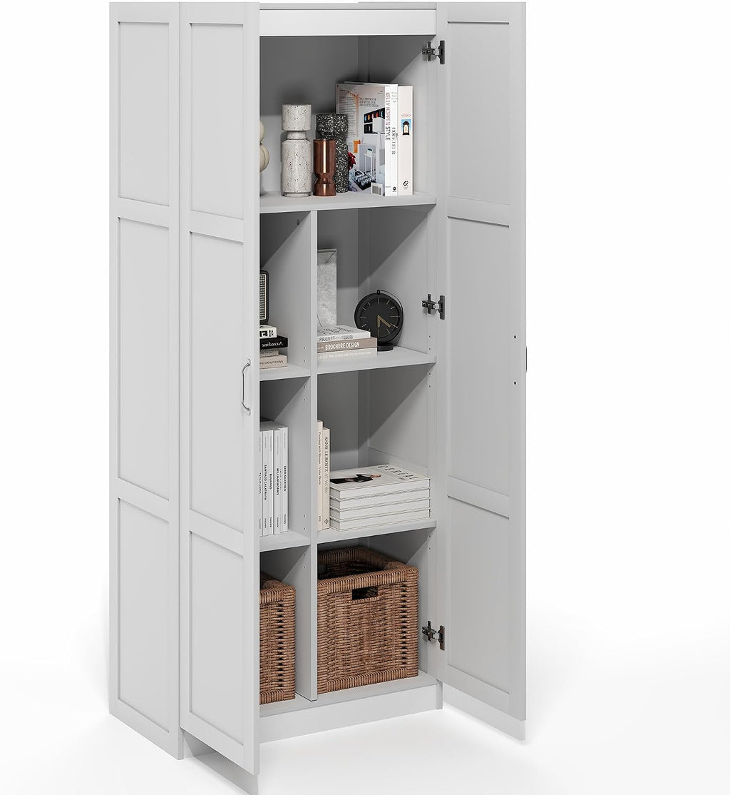 Furinno Robin 4-Tier White Storage Cabinet, 30-Inch Pantry Cabinet with Adjustable Shelves & 2 Shaker-Doors, Kitchen Cabinet, Organization and Storage, for Pantry, Home Office, Plain White