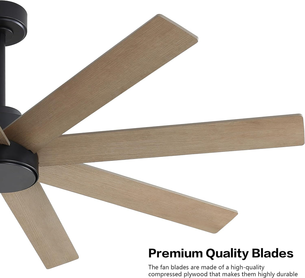 WINGBO 60' Large DC Ceiling Fans without Lights, 3 Downrods, 8 Plywood Blades, 6-Speeds Reversible DC Motor, Indoor Ceiling Fan No Lights for Bedroom Living Room Patio, Black and Gray