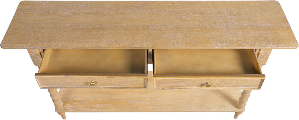Christopher Knight Home Zeka Narrow Console Table with Storage, Wood Entryway Table with 2 Drawers and 1 Bottom Shelf, Retro Display Table with Unique Spherical Legs for Hallway, Living Room, Natural