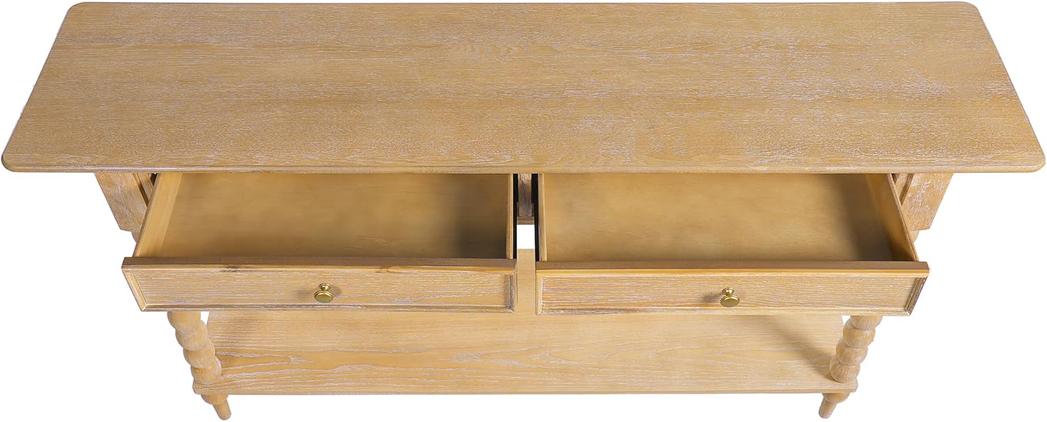 Christopher Knight Home Zeka Narrow Console Table with Storage, Wood Entryway Table with 2 Drawers and 1 Bottom Shelf, Retro Display Table with Unique Spherical Legs for Hallway, Living Room, Natural