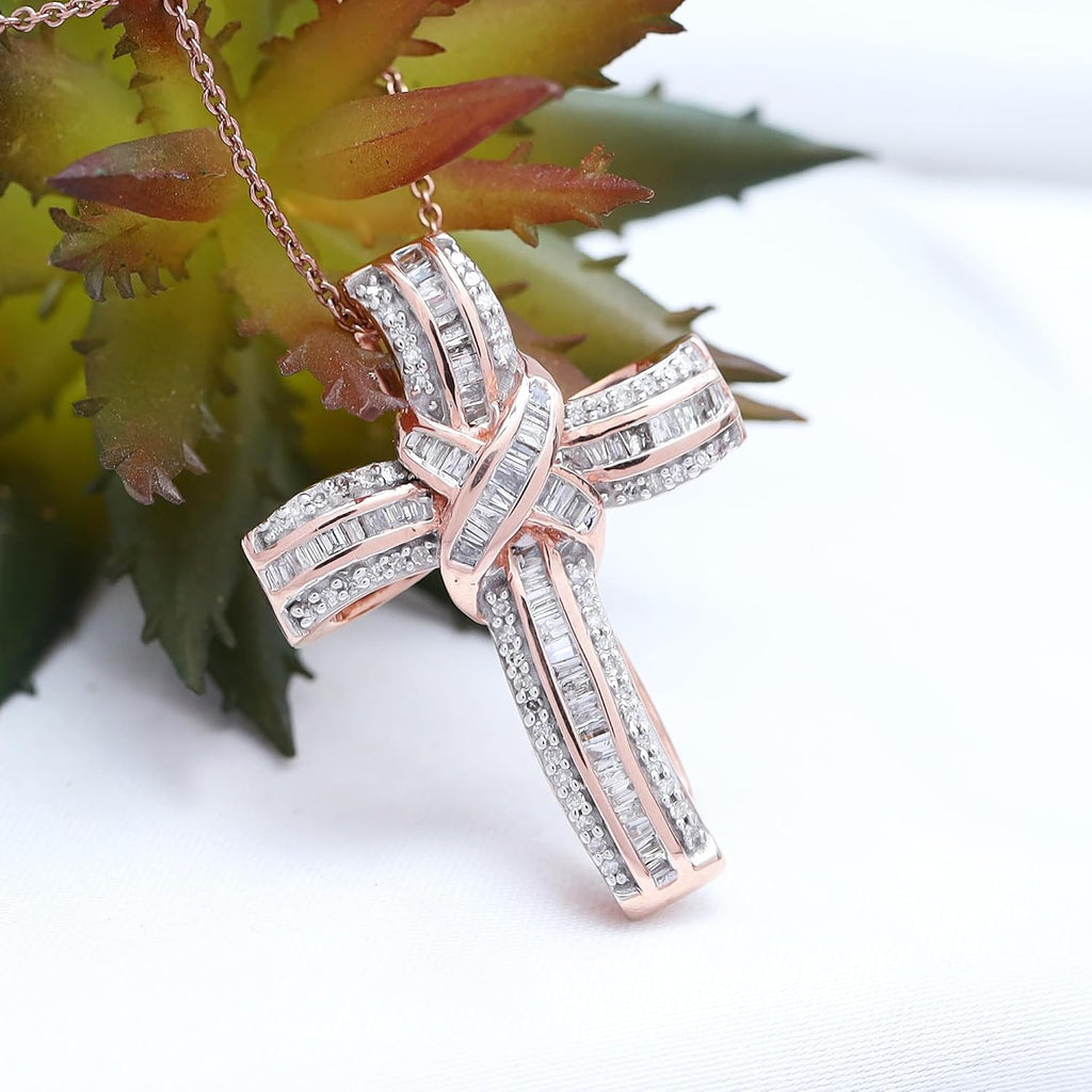 Infinity Cross Diamond Pendant Necklace for Women & Men, 1.00 Cttw Natural or Lab-Grown Diamond in 14K Gold Over 925 Sterling Silver, Religious Christian Jewelry Gift with 18' Chain