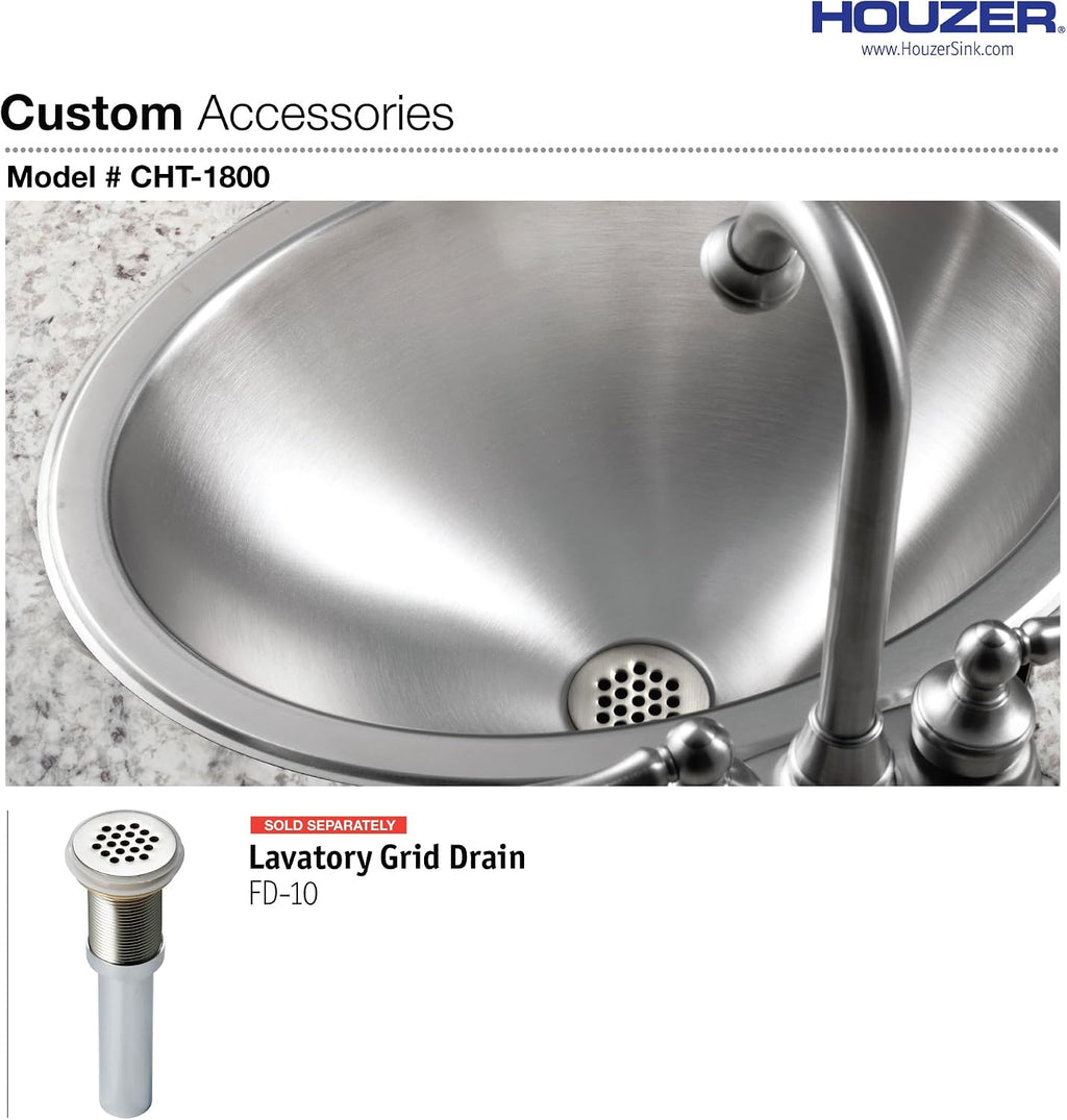 Houzer Opus Stainless Steel Bathroom Sink - 18 inch Undermount Oval Bowl Bathroom Sink without Overflow, Durable & Versatile, Essential for Home & Apartment, Nested 10-Pack - CH-1800-10