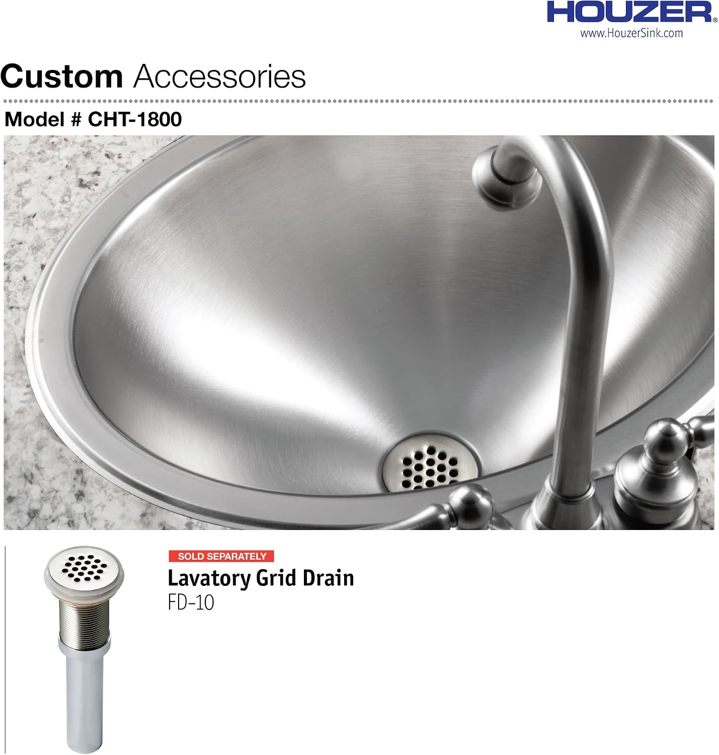 Houzer Opus Stainless Steel Bathroom Sink - 18 inch Undermount Oval Bowl Bathroom Sink without Overflow, Durable & Versatile, Essential for Home & Apartment, Nested 10-Pack - CH-1800-10
