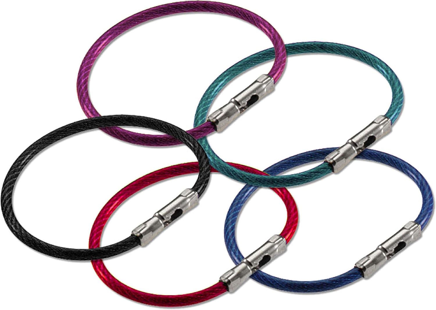Lucky Line 5'' Flex-O-Loc Cable Key Ring, Galvanized Steel, Corrosion-Resistant, 150 Count Jar, Assorted Colors, 71125