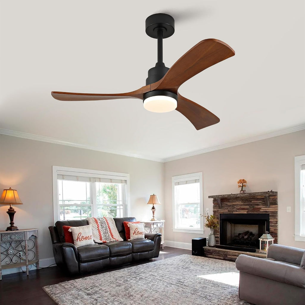 42 Inch Ceiling Fans with Lights and Remote, Outdoor Ceiling Fan for Patios with Light 3 Blades Ceiling Fan Noiseless Reversible DC Motor, Wood Fan for Farmhouse ES476