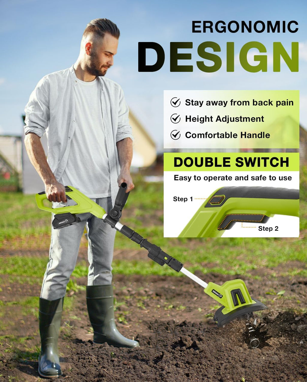 Saker Combo: 6 - Inch Upgraded Mini Cordless Chainsaw Blue + 22V Cordless Electric Garden Tiller Cultivator - Your Ultimate Gardening Set
