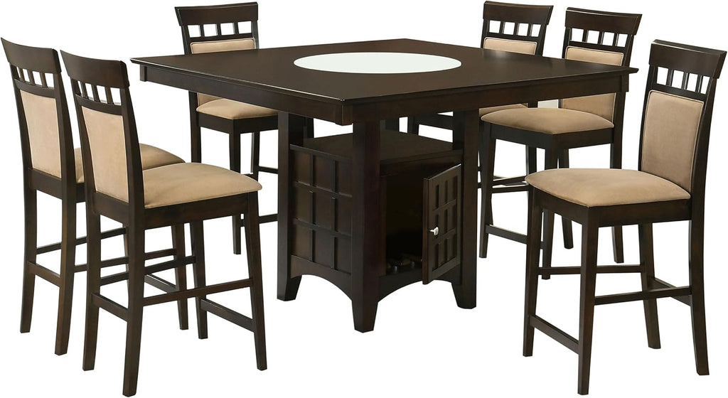 Coaster Home Furnishings - Gabriel - 7-Piece Counter Height Dining Set - Square Wood Table with Storage & 6 Upholstered Chairs - Dining Room & Kitchen - Cappuccino - 100438-S7A