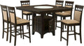 Coaster Home Furnishings - Gabriel - 7-Piece Counter Height Dining Set - Square Wood Table with Storage & 6 Upholstered Chairs - Dining Room & Kitchen - Cappuccino - 100438-S7A