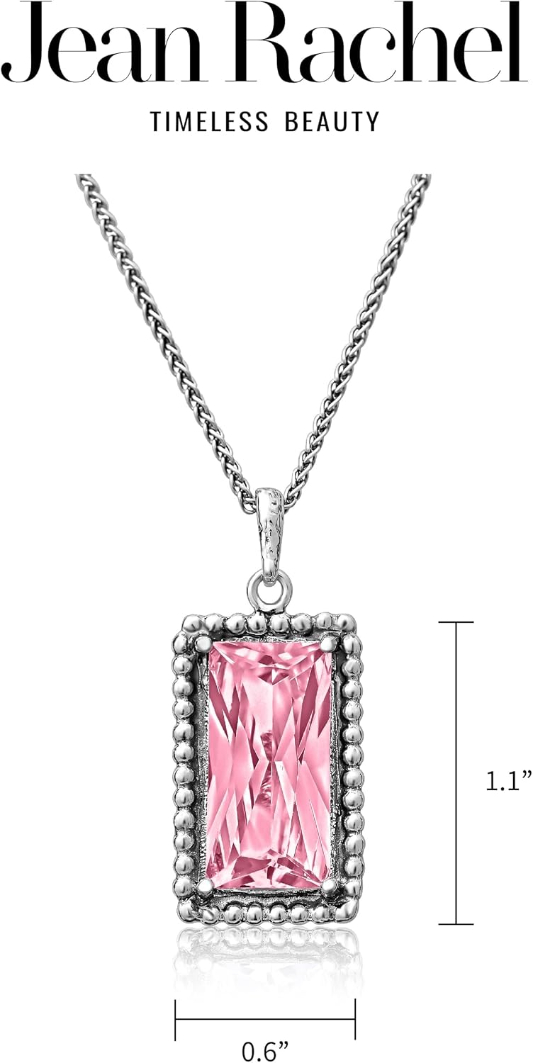 JEAN RACHEL JEWELRY 925 Sterling Silver Necklace for Women - Baguette with Cubic Zirconia Vintage Design - Hypoallergenic, Lead & Nickel Free - Artisan Handcrafted Statement Necklace