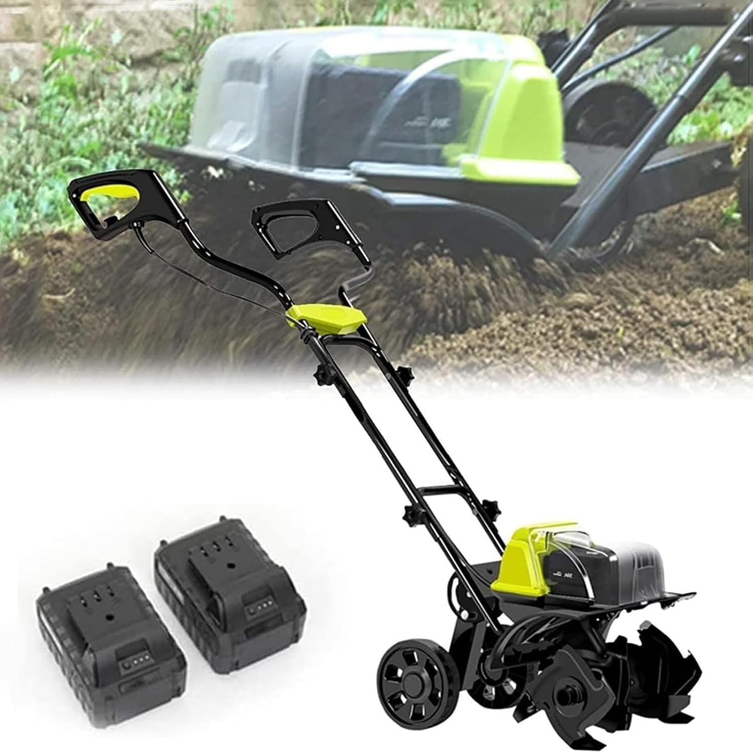 Electric Tillers Rotavator with 2 Batteries,Cordless Cultivator for Ground Preparation,Lawn Aerator for Gardening