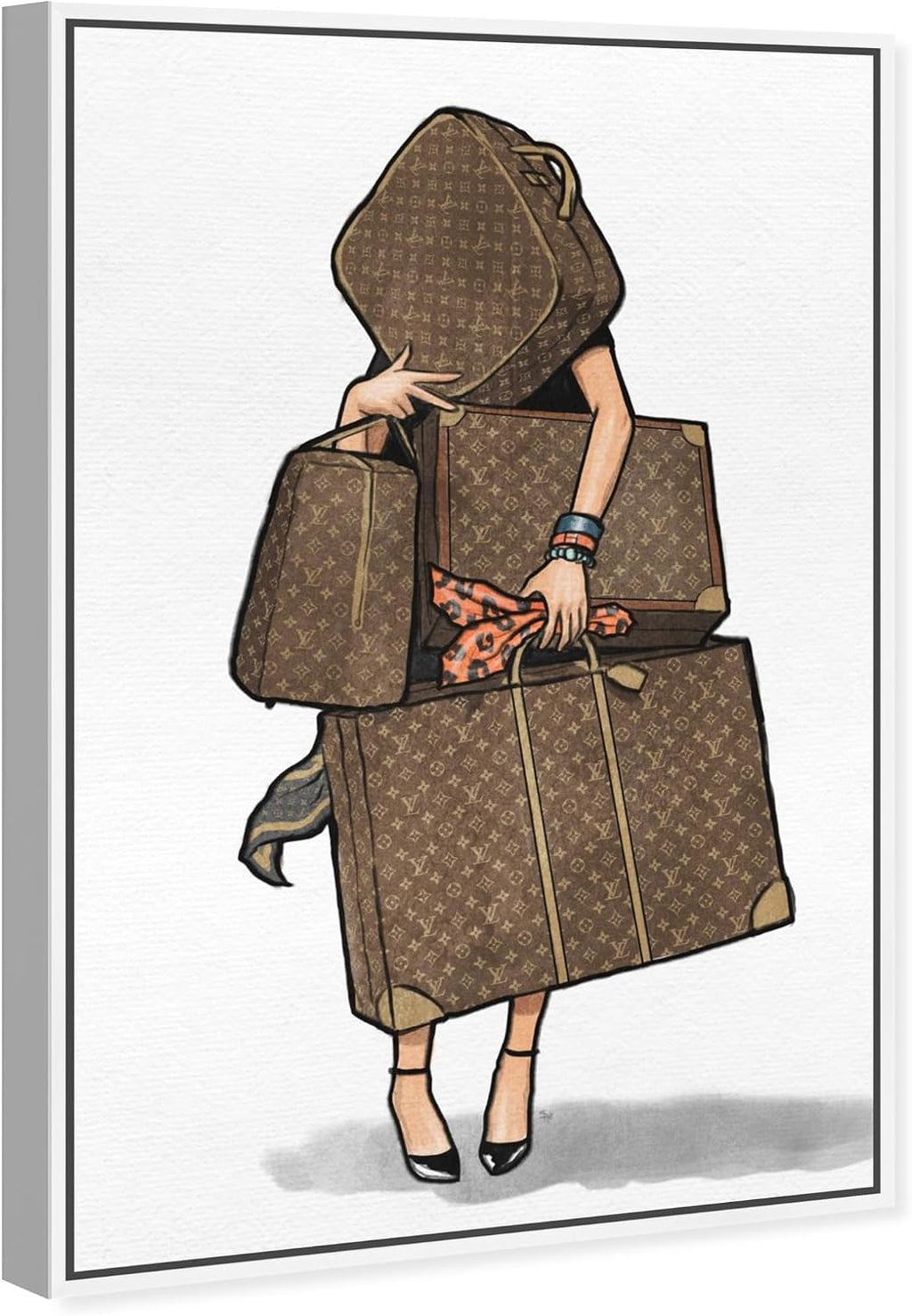 The Oliver Gal Artist Co. Fashion and Glam Modern Canvas Art - Bags, Bags, Bags- Orange, Wall Art for Living Room, Bedroom, and Bathroom, 24 in x 36, White and Brown Home Decor