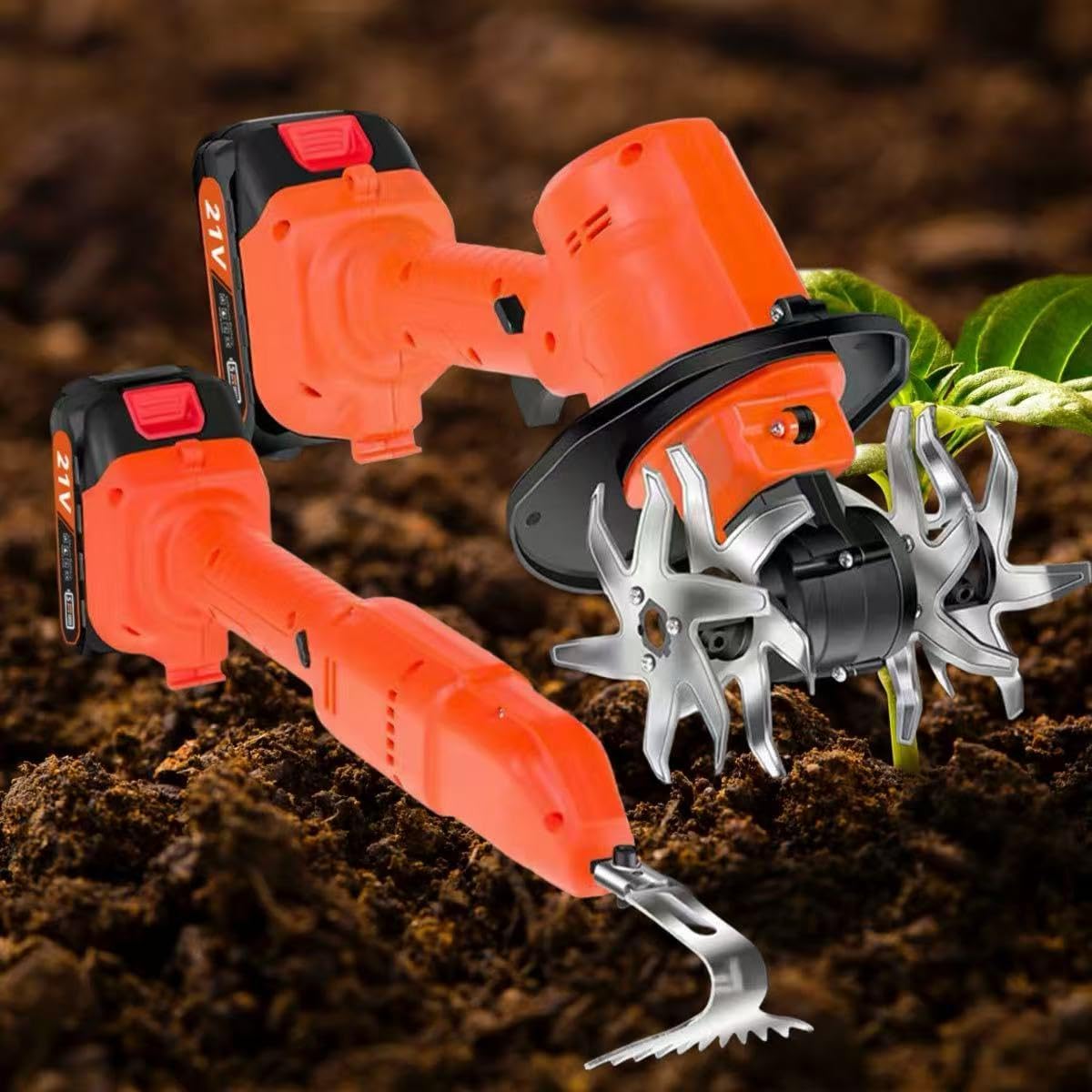 21V Cordless Electric Garden Tiller,Electric Mini Digging Hoe,Lightweight Cultivator with Manganese Steel Blades,Dual Safety Switch,for Weeding(Electric Hoe)