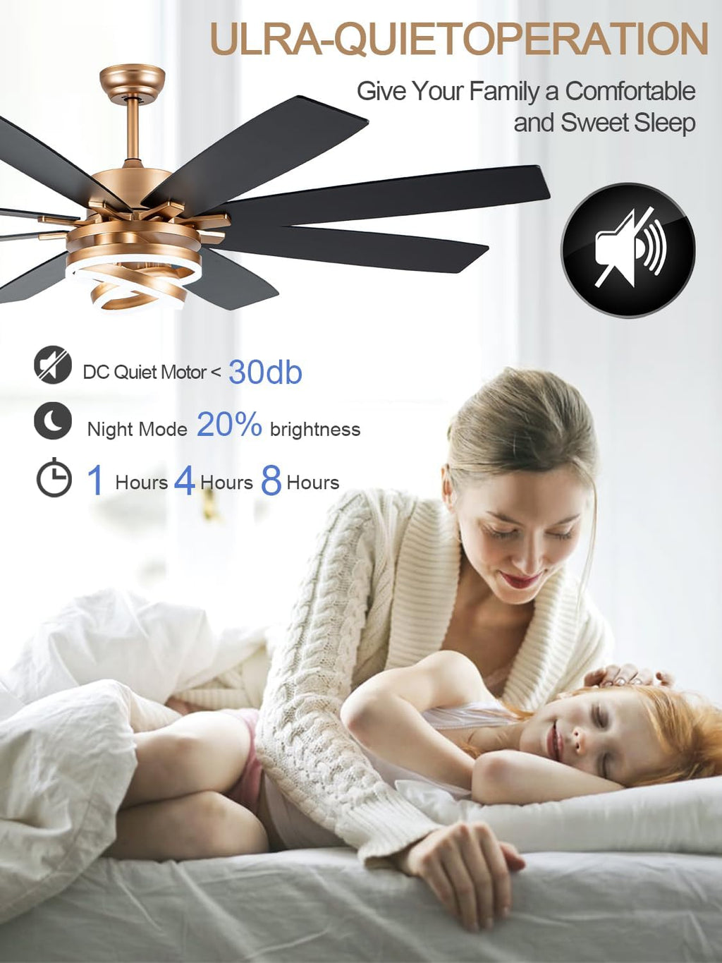 72 Inch Black and Gold Ceiling Fan with Lights and Remote Modern Fandelier Ceiling Fan Large Chandelier LED Light, Reversible DC Motor 3CCT Dimmable 6 Speed for Living Room Indoor Outdoor