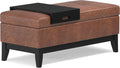 SIMPLIHOME Oregon Storage Ottoman Bench with Tray - 42 inch Wide Vegan Leather Rectangle Storage Ottoman Bench in Distressed Saddle Brown, Transitional Tufted Ottoman for Living Room with Lift-Up Lid