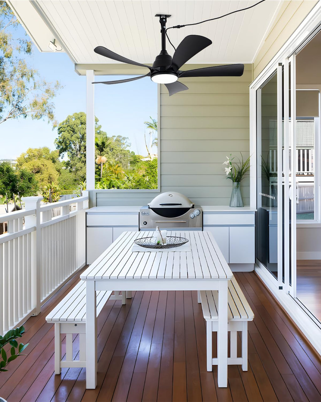Waterproof Outdoor Ceiling Fan with Lights, IP65 Hanging Gazebo Fan with App/Remote Control, Plug in Ceiling Fan Light for Porch, Patio (42 inch)