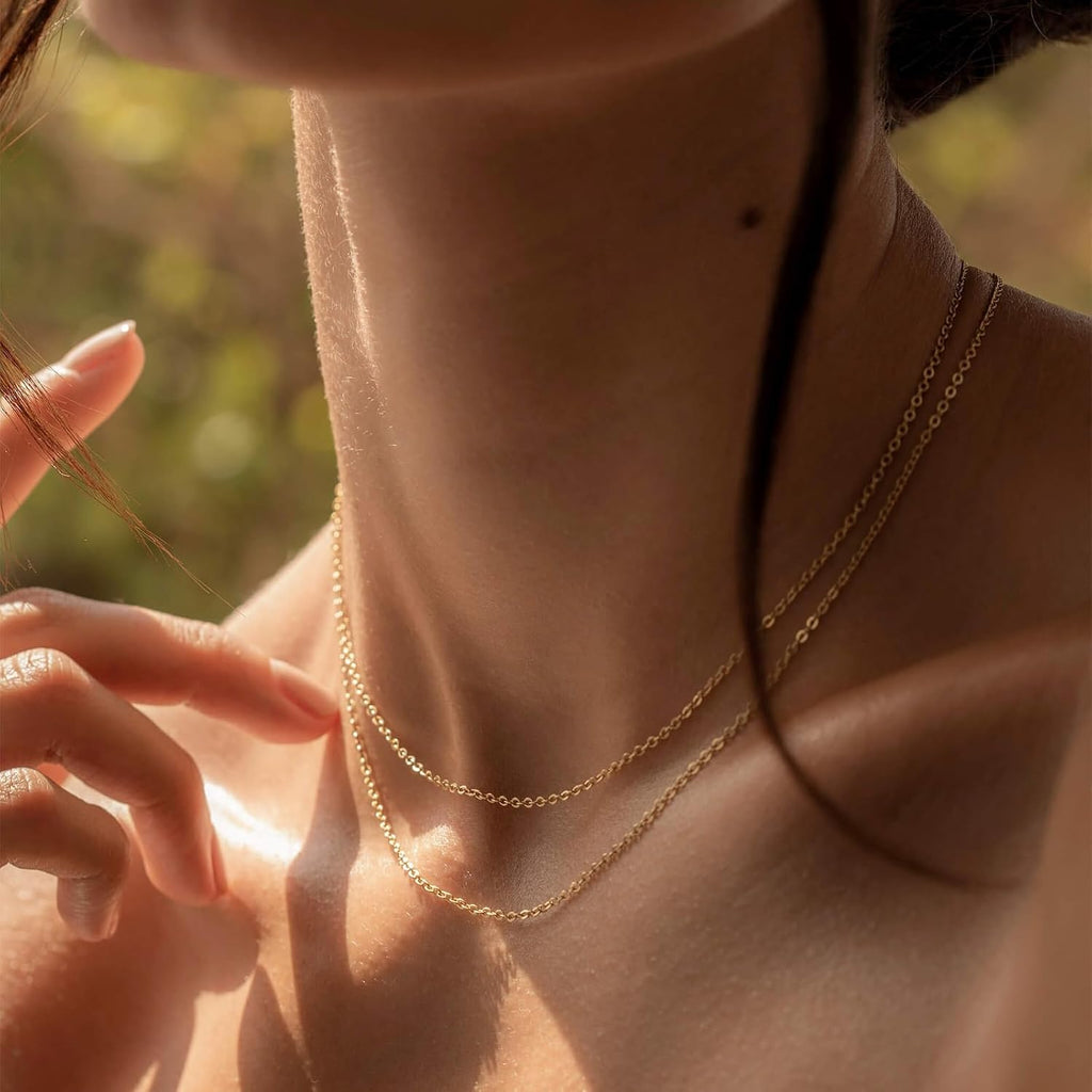 14K Gold Chain Necklace, Dainty Sparkle Cable Link Chain 1.3mm/1.5mm/1.8mm, 16-24 Inches for Women Men, Hypoallergenic, Non-Tarnish, Elegant Layering Minimalist Jewelry