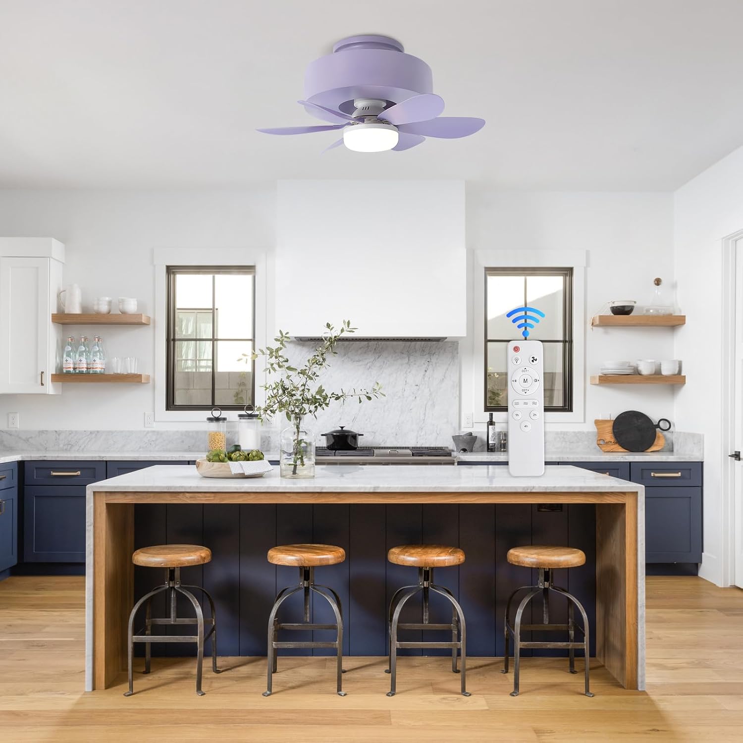 Nordic Retro Round Purple Resin Semi-Recessed Fan Ceiling Light, Simple Style, Ceiling Lighting, Corridor Lighting, Entrance, Toilet