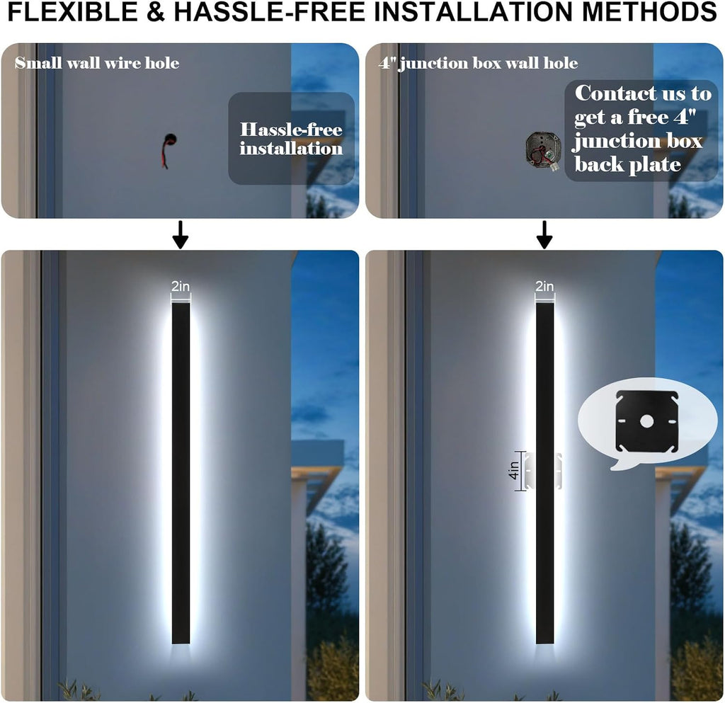 71inch Modern Outdoor Wall Light Dimmable Black Long Wall Sconce IP65 Waterproof Outdoor Exterior Lights for House