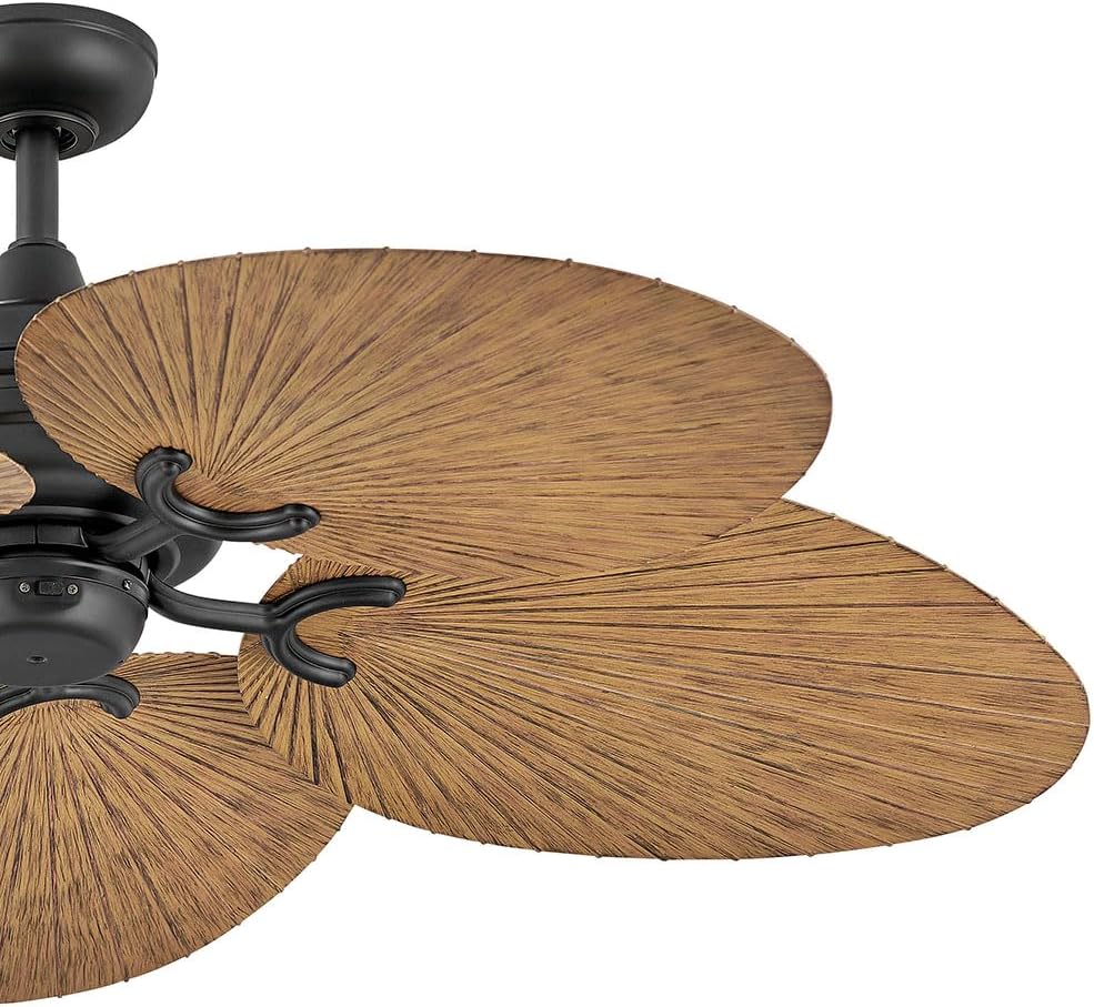 Hinkley Tropic Air 52' Indoor/Outdoor Ceiling Fan, Matte Black and Palm-Shaped KOA wood Composite Fan Blades