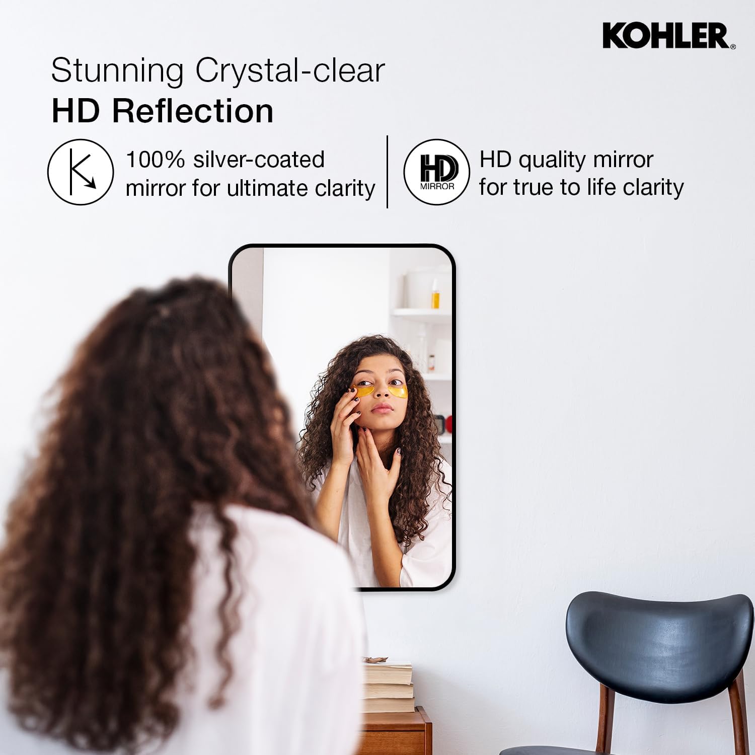 Kohler 26052-BLL Essential Rectangular Bathroom Mirrors, Bathroom Mirrors for Over Sink, 22 in. W x 34 in. H, Matte Black