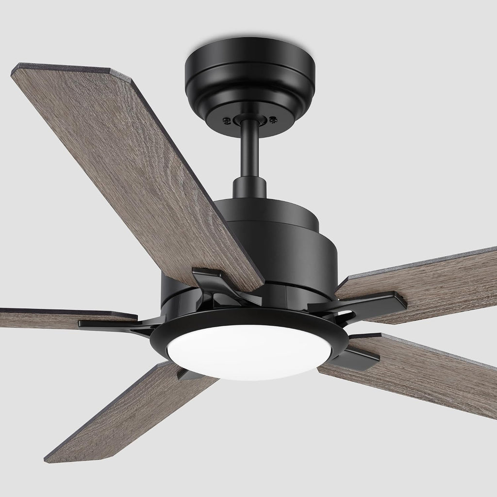 SMAFAN 56' Smart Low Profile Ceiling Fan With Lights, 10 Speeds Silent DC Motor, Farmhouse Ceiling Fan Compatible with Alexa, Siri, Google & Smart App, Indoor & Outdoor, Wood & Dark Walnut