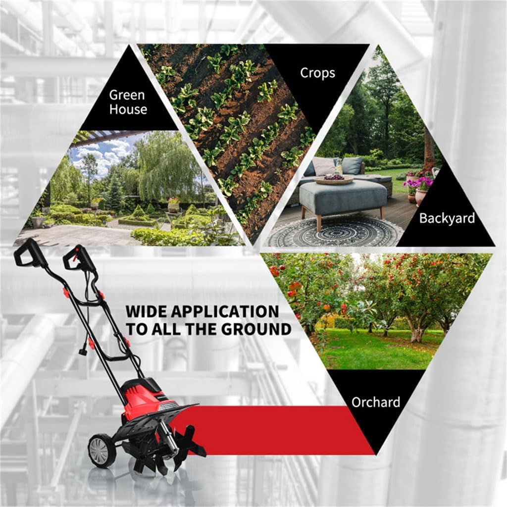 14' Electric Tiller Corded, 10 Amp Foldable Electric Rototiller with Adjustable Wheels Electric Garden Rototiller, for Gardening,Dynamical Brushless Motor Enable Smooth Workflow